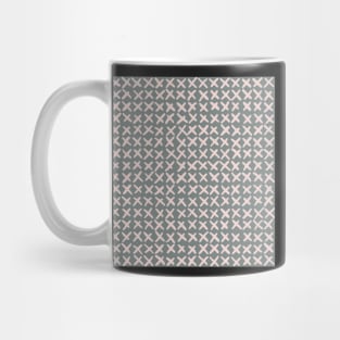 Deepest steel blue and mellow cream Lines and obliques Joining together in geometric imperfection to create a faux Crosstitch pattern Mug